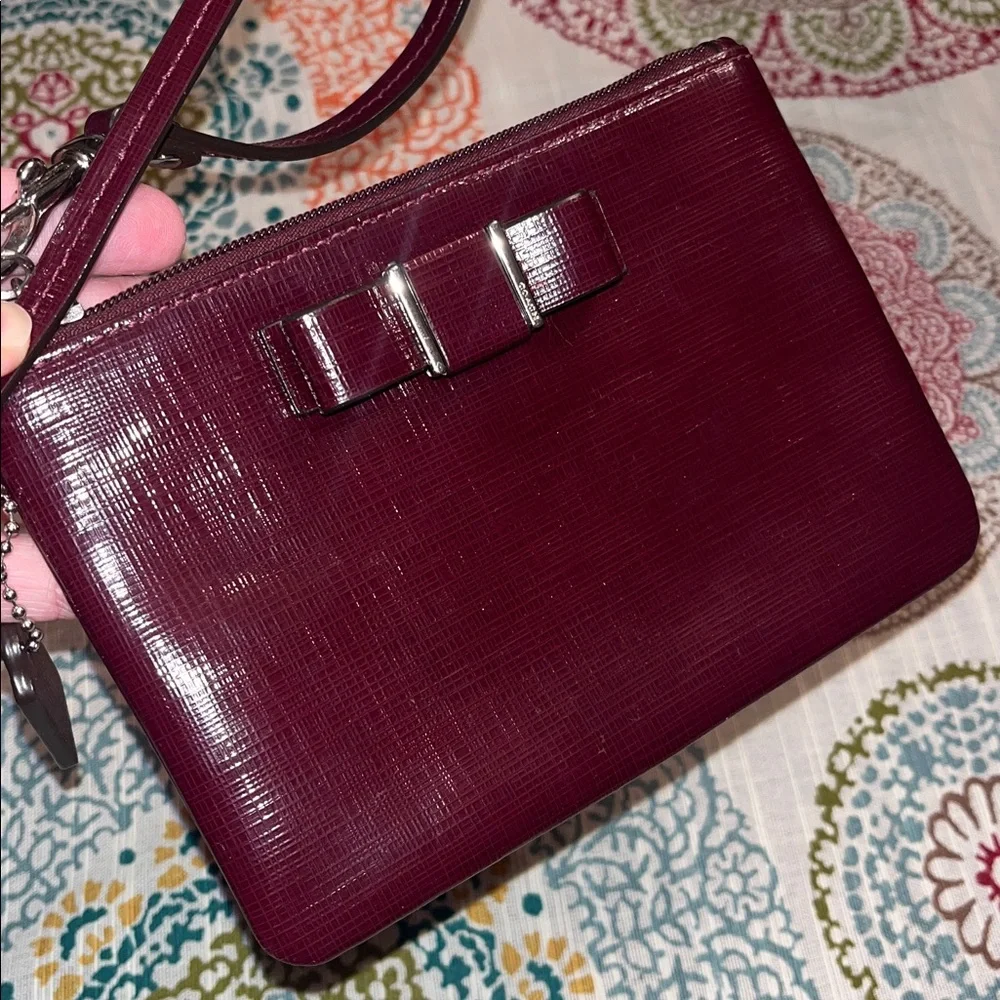 Coach Darcy Bow Burgundy Patent Leather Wristlet